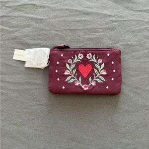 Vera Bradley Maroon Floral Heart Pouch